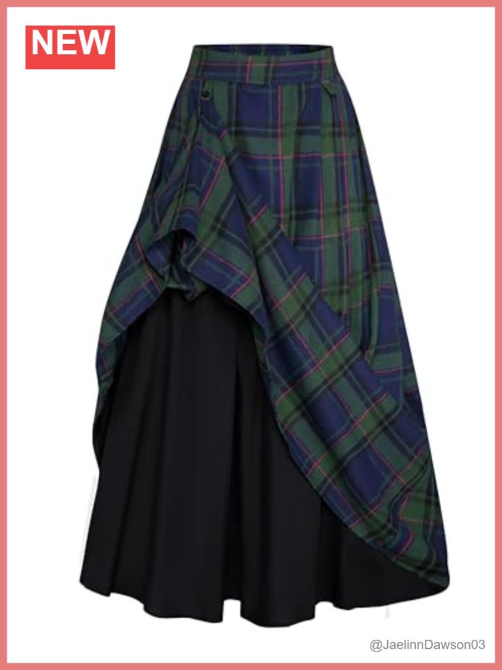 High Waist Plaid Layered Maxi Skirt with Pockets